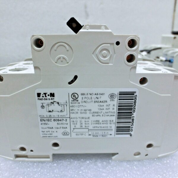Lot of 8 EATON FAZ-C6/2-RT 2Pole Unit Circuit Breaker,415V~,Used,Sp+9557 - Image 2