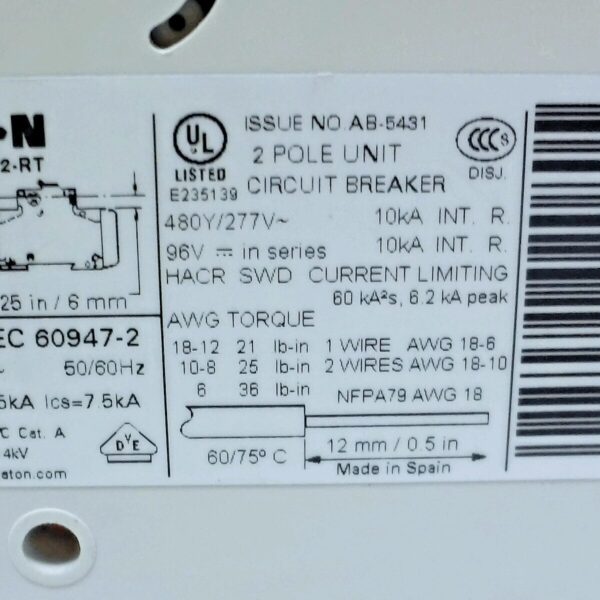 Lot of 8 EATON FAZ-C6/2-RT 2Pole Unit Circuit Breaker,415V~,Used,Sp+9557 - Image 4